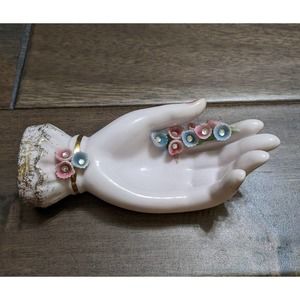 Vintage Lefton China pink Hand Vanity Trinket Jewelry dish Roses Japan Victorian